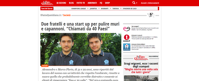 <h3>Due fratelli e una start up per pulire muri e capannoni. “Chiamati da 40 Paesi”</h3>