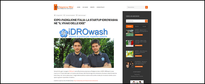 <h3>EXPO - PADIGLIONE ITALIA: la startup iDROwash ne “Il Vivaio delle Idee”</h3>