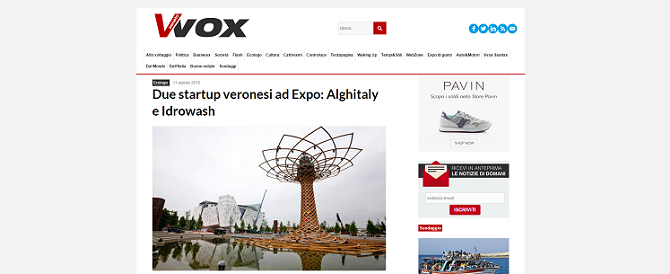 <h3>Due startup veronesi ad Expo: Alghitaly e Idrowash.</h3>