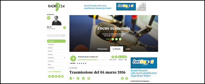 <h3>Radio 24 - Focus Economia di Sebastiano Barisoni</h3>