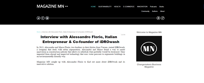 <h3>Interview with Alessandro Florio, Italian Entrepreneur & Co-founder of iDROwash</h3>